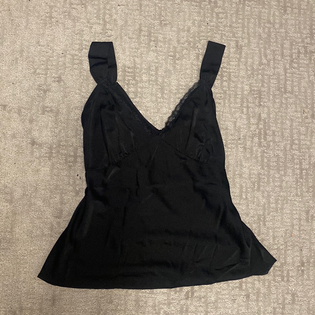 Black Satin And Lace Tank Top